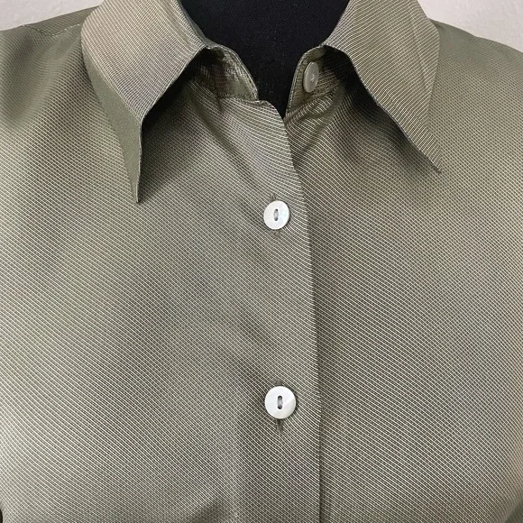 VTG ANN TAYLOR Sz 6 Green  Iridescent 100% Silk Button‎ Up Shirt Blouse Preppy - Picture 2 of 10